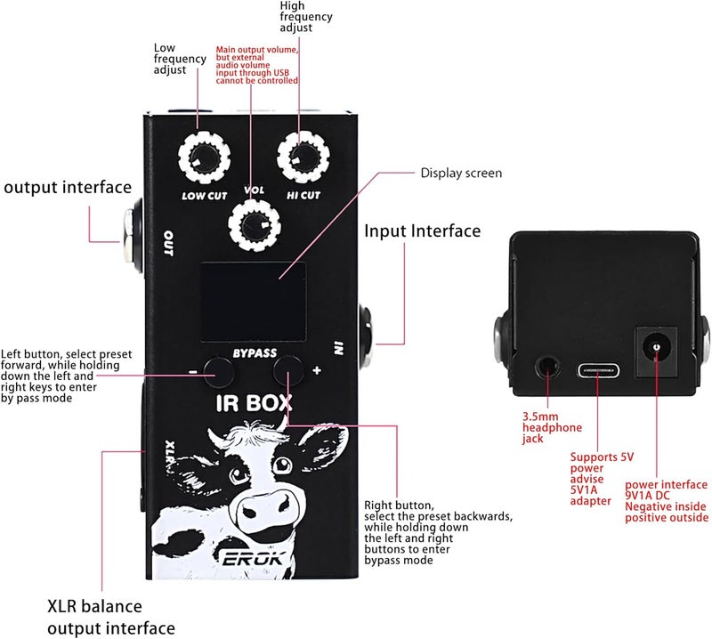 EROK Speaker Cabinet Simulator Pedal with IR Loader, 9-Band EQ & 32 Presets - Guitar/Bass Impulse Response Processor, Third-Party IR Files Support, Studio/Stage Use - Image 2